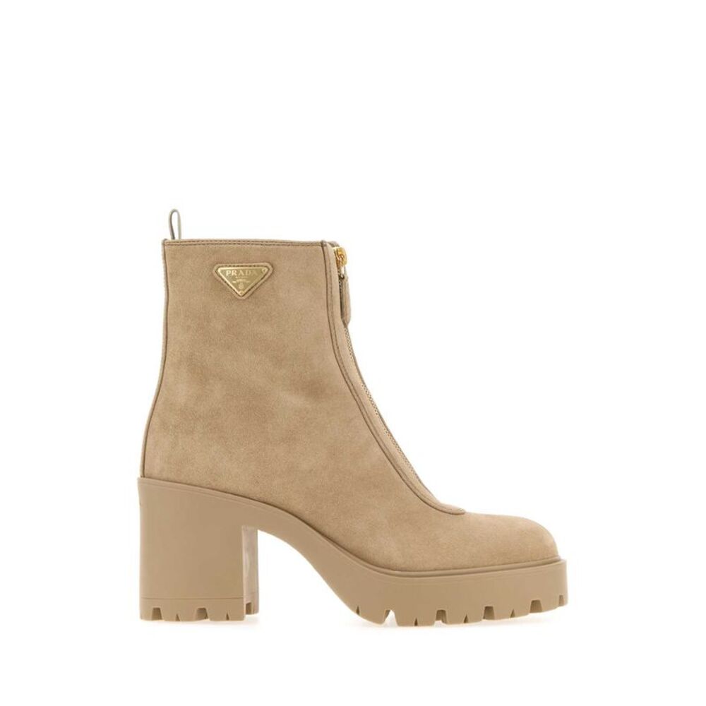 Prada Women Beige Suede Ankle Boots